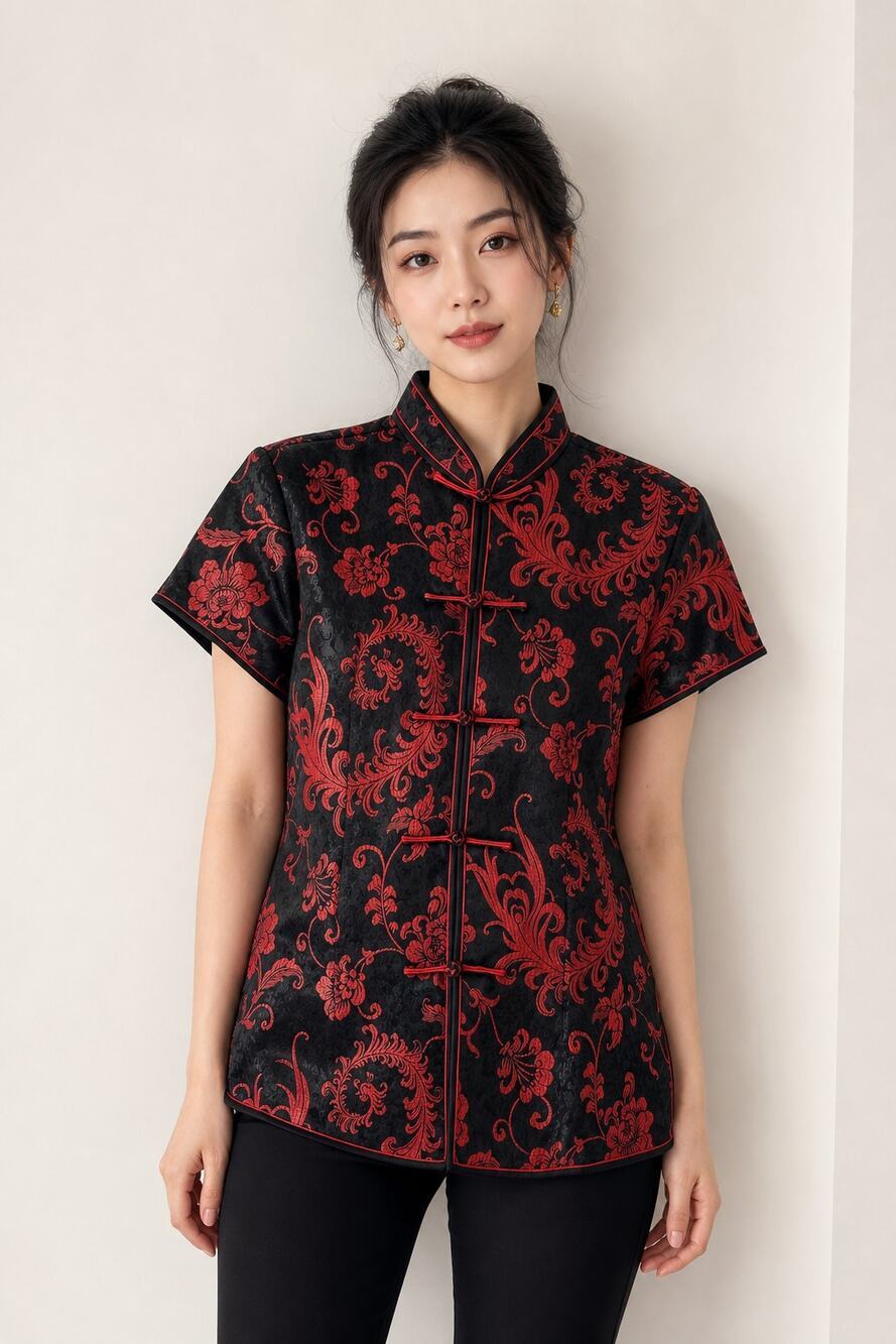 Red and Black Floral Button Down Shirt XL